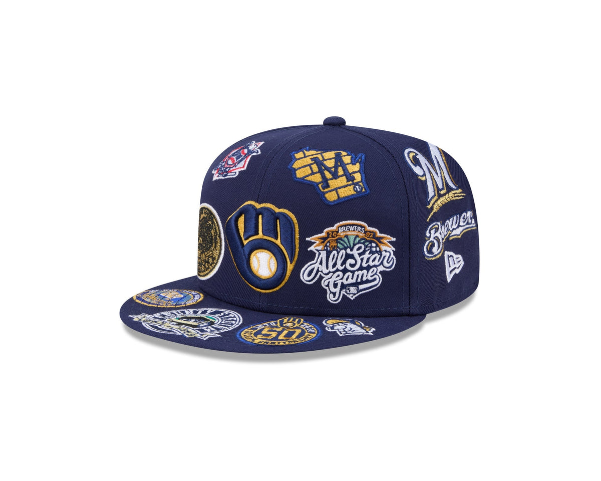 Milwaukee Brewers MLB All Over Patch 59FIFTY Fitted New Era Official Team Hat Sports Fan Cap Official MLB Team Hat Baseball Fan Cap