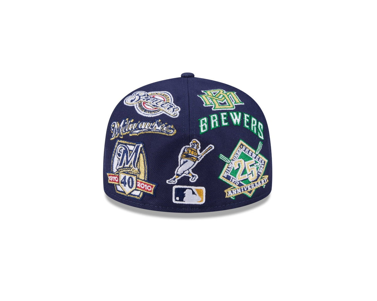 Milwaukee Brewers MLB All Over Patch 59FIFTY Fitted New Era Official Team Hat Sports Fan Cap Official MLB Team Hat Baseball Fan Cap