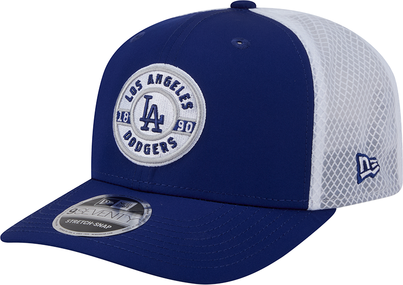 Men s Los Angeles Dodgers New Era Circle Patch 9SEVENTY Trucker Adjustable Hat Official Team Hat Sports Fan Cap Official MLB Team Hat Baseball Fan Cap