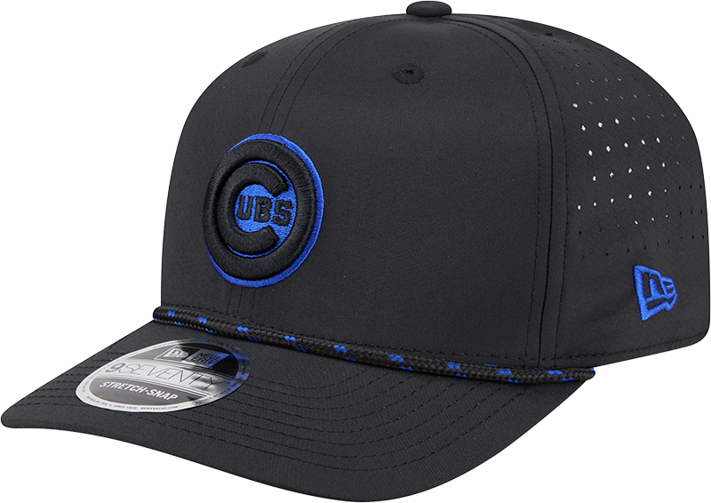 Chicago Cubs New Era Black Bullseye Sport Rope 9SEVENTY Stretch Snap Adjustable Hat Official Team Hat Sports Fan Cap Official MLB Team Hat Baseball Fa