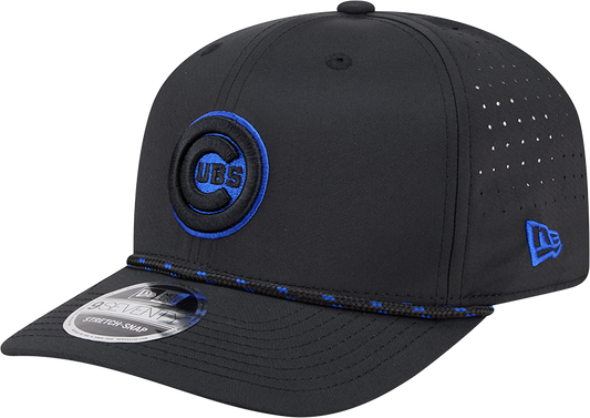 Chicago Cubs New Era Black Bullseye Sport Rope 9SEVENTY Stretch Snap Adjustable Hat Official Team Hat Sports Fan Cap Official MLB Team Hat Baseball Fa