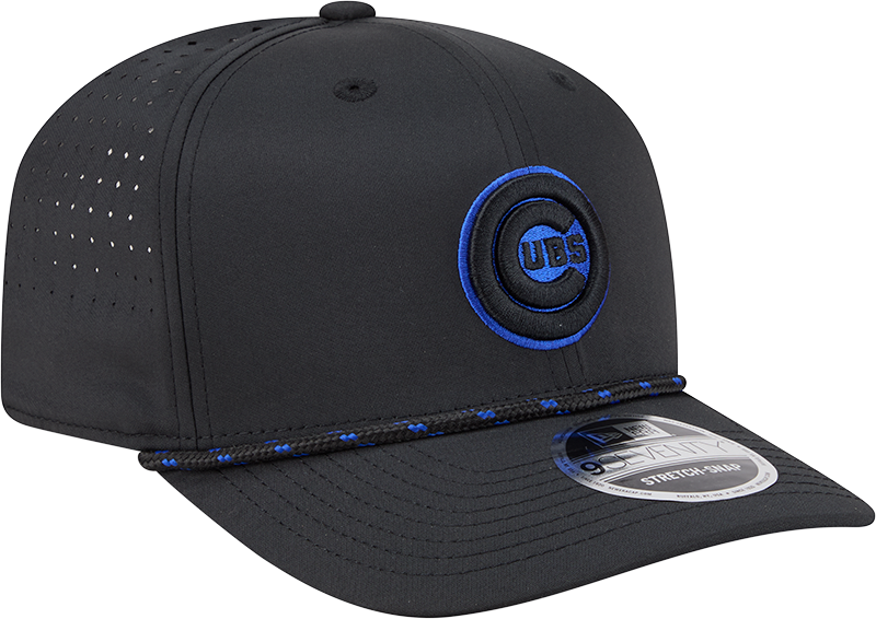 Chicago Cubs New Era Black Bullseye Sport Rope 9SEVENTY Stretch Snap Adjustable Hat Official Team Hat Sports Fan Cap Official MLB Team Hat Baseball Fa