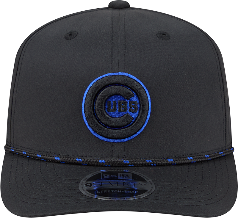 Chicago Cubs New Era Black Bullseye Sport Rope 9SEVENTY Stretch Snap Adjustable Hat Official Team Hat Sports Fan Cap Official MLB Team Hat Baseball Fa