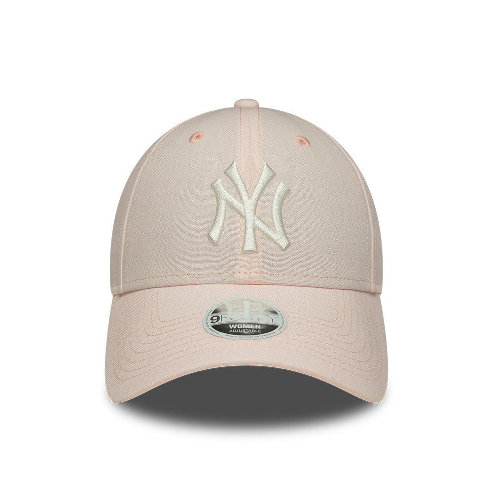 New York Yankees MLB Linnen 9FORTY Women Strapback New Era Pink White Official Team Hat Sports Fan Cap Official MLB Team Hat Baseball Fan Cap