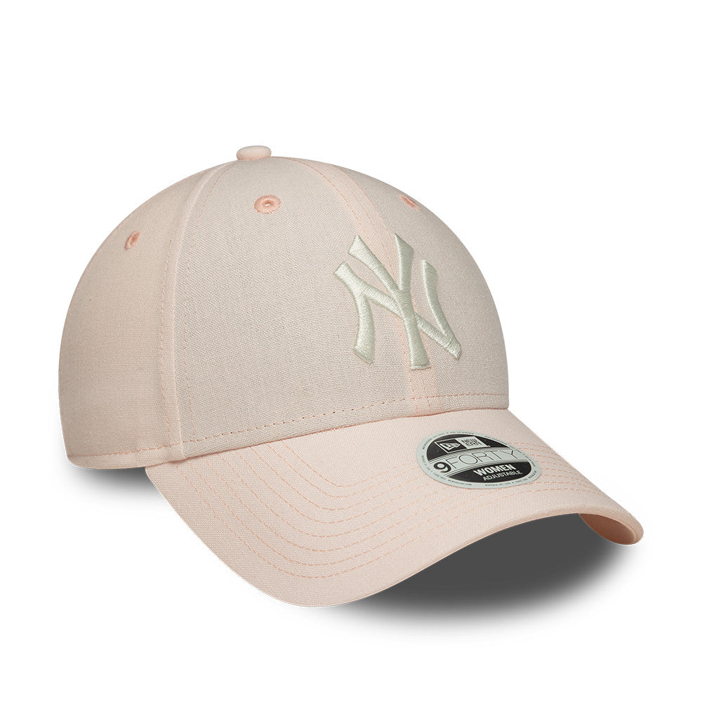 New York Yankees MLB Linnen 9FORTY Women Strapback New Era Pink White Official Team Hat Sports Fan Cap Official MLB Team Hat Baseball Fan Cap