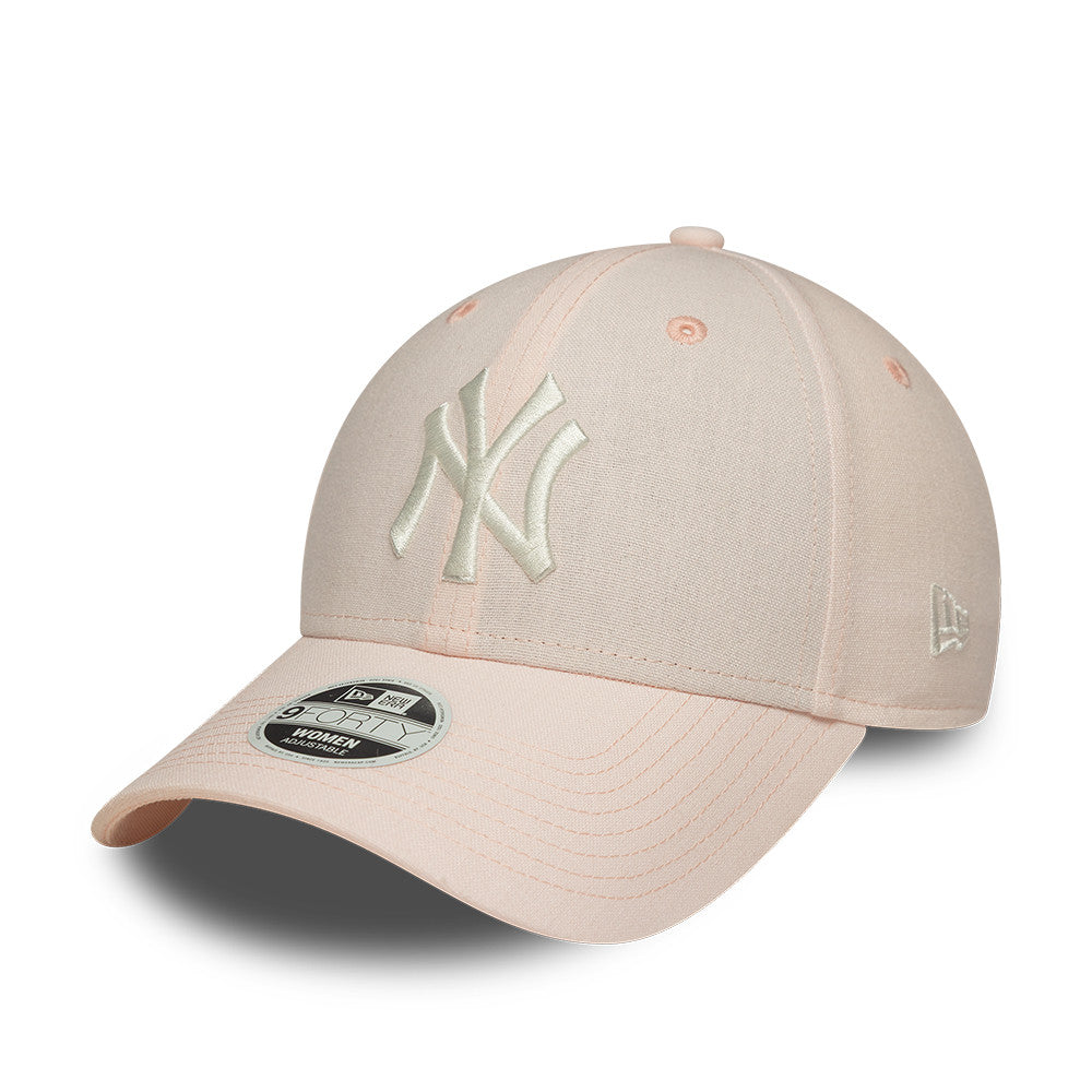 New York Yankees MLB Linnen 9FORTY Women Strapback New Era Pink White Official Team Hat Sports Fan Cap Official MLB Team Hat Baseball Fan Cap