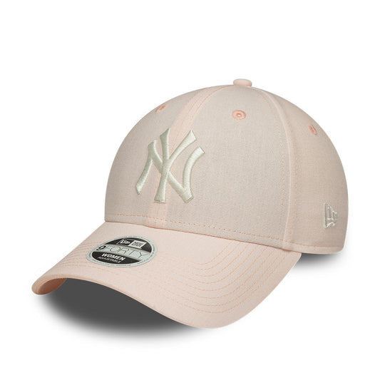 New York Yankees MLB Linnen 9FORTY Women Strapback New Era Pink White Official Team Hat Sports Fan Cap Official MLB Team Hat Baseball Fan Cap