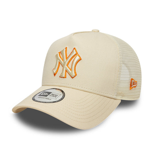 New York Yankees MLB Trucker Snapback New Era Beige Orange Official Team Hat Sports Fan Cap Official MLB Team Hat Baseball Fan Cap