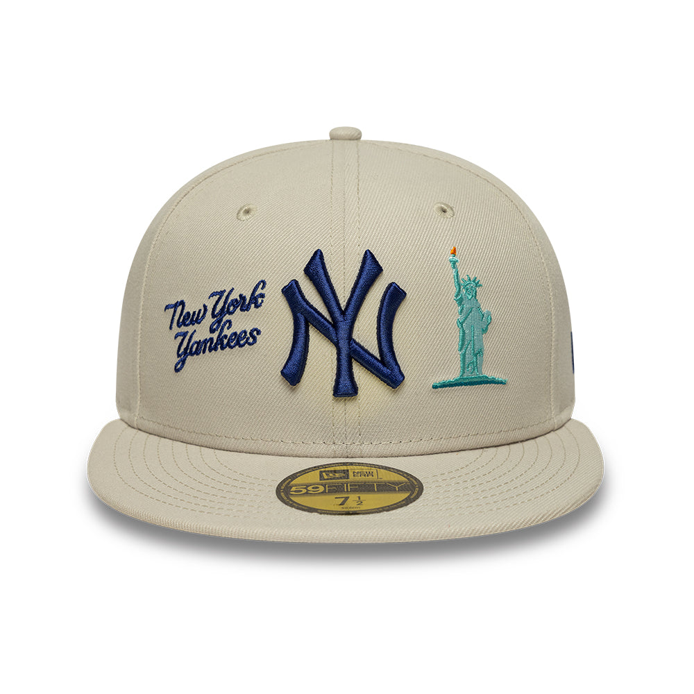 New York Yankees MLB City Icon 59FIFTY Fitted New Era Stone Blue Official Team Hat Sports Fan Cap Official MLB Team Hat Baseball Fan Cap