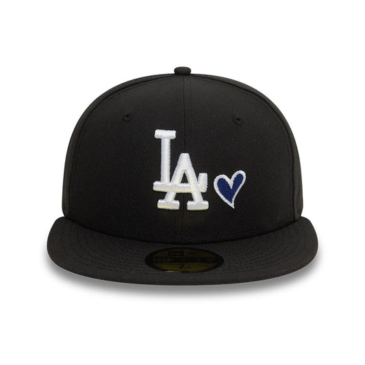 Los Angeles Dodgers MLB Heart Icon 59FIFTY Fitted New Era Black White Official Team Hat Sports Fan Cap Official MLB Team Hat Baseball Fan Cap