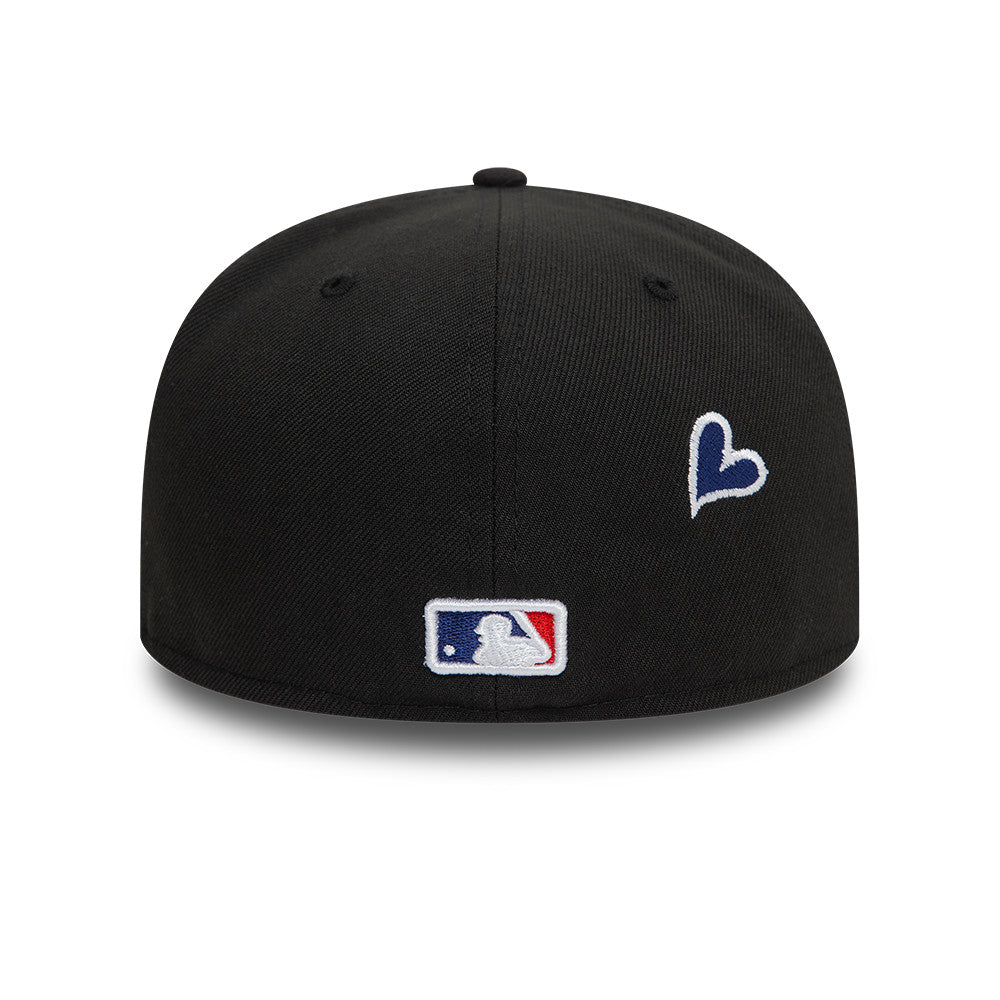 Los Angeles Dodgers MLB Heart Icon 59FIFTY Fitted New Era Black White Official Team Hat Sports Fan Cap Official MLB Team Hat Baseball Fan Cap