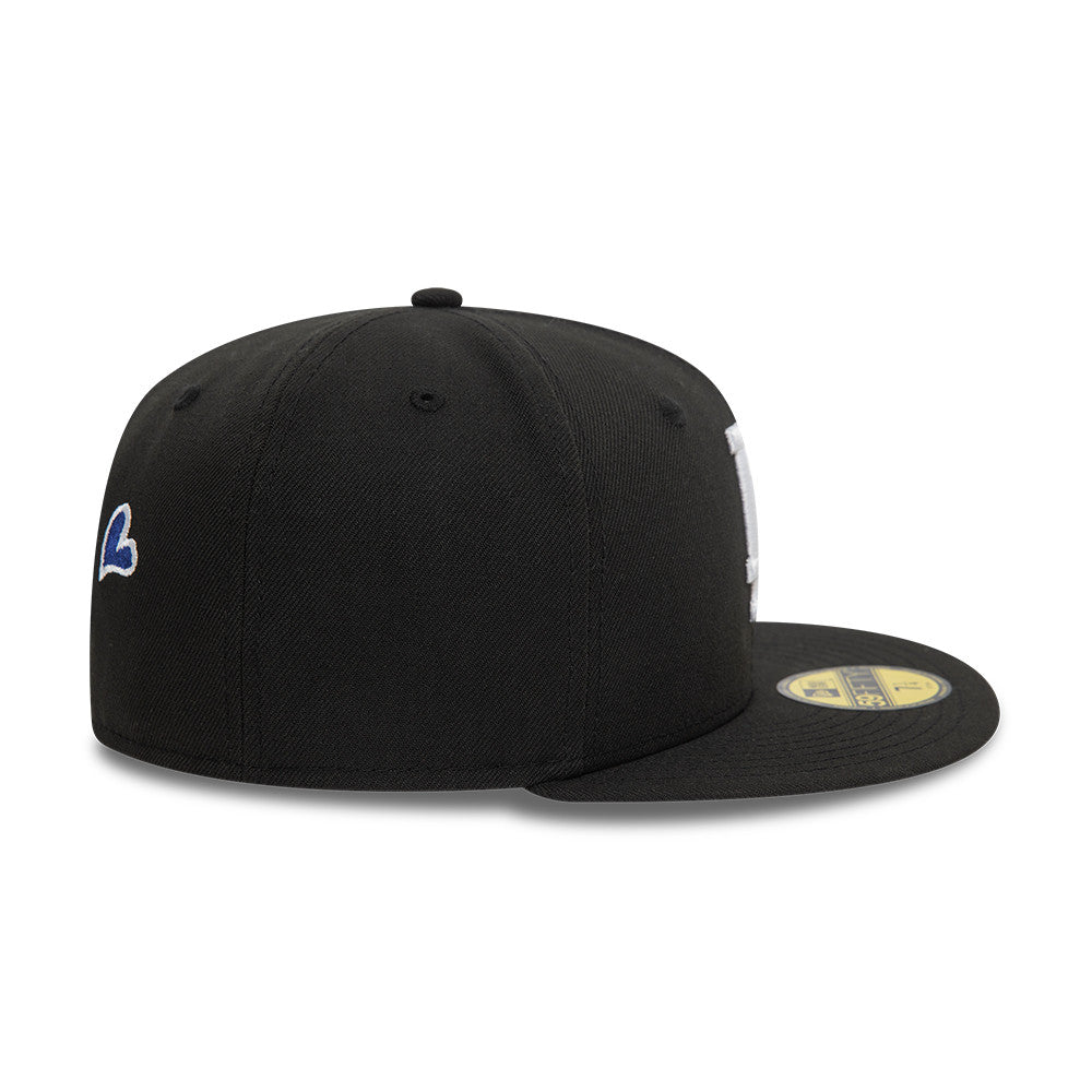 Los Angeles Dodgers MLB Heart Icon 59FIFTY Fitted New Era Black White Official Team Hat Sports Fan Cap Official MLB Team Hat Baseball Fan Cap