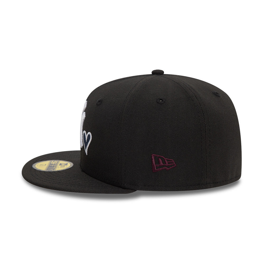 New York Yankees MLB Heart Icon 59FIFTY Fitted New Era Black White Official Team Hat Sports Fan Cap Official MLB Team Hat Baseball Fan Cap