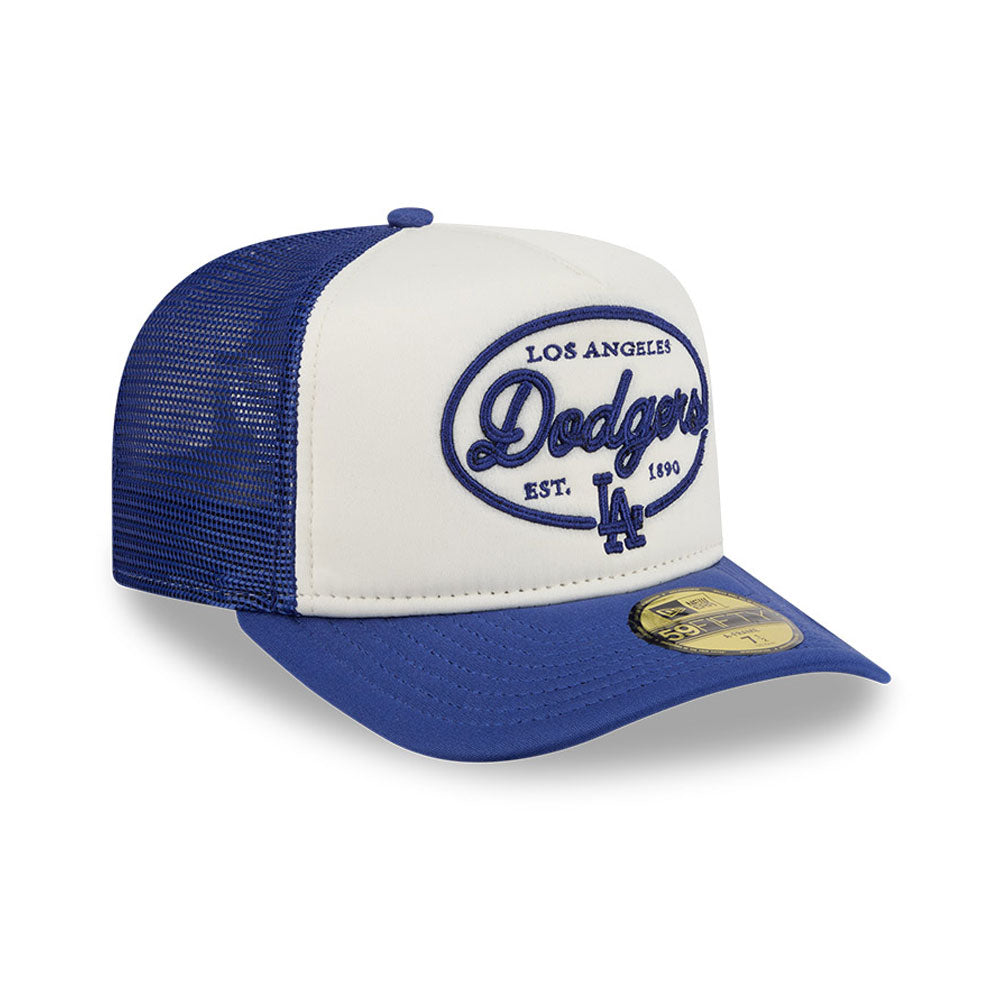 Los Angeles Dodgers MLB 5950 Day Fitted Trucker A-Frame New Era White Blue Official Team Hat Sports Fan Cap Official MLB Team Hat Baseball Fan Cap