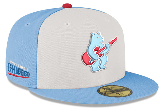 Men s Chicago Cubs New Era Chrome Sky Blue Guitar Bear Alternate 59FIFTY Fitted Hat Official Team Hat Sports Fan Cap Official MLB Team Hat Baseball Fa