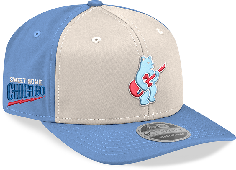 Chicago Cubs New Era Guitar Bear Sweet Home Chicago Alternate 2 Sky Blue 9SEVENTY Trucker Hat Official Team Hat Sports Fan Cap Official MLB Team Hat B