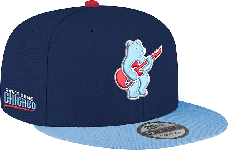 Chicago Cubs New Era Guitar Bear Alternate Navy Sky Blue 9FIFTY Snapback Hat Official Team Hat Sports Fan Cap Official MLB Team Hat Baseball Fan Cap