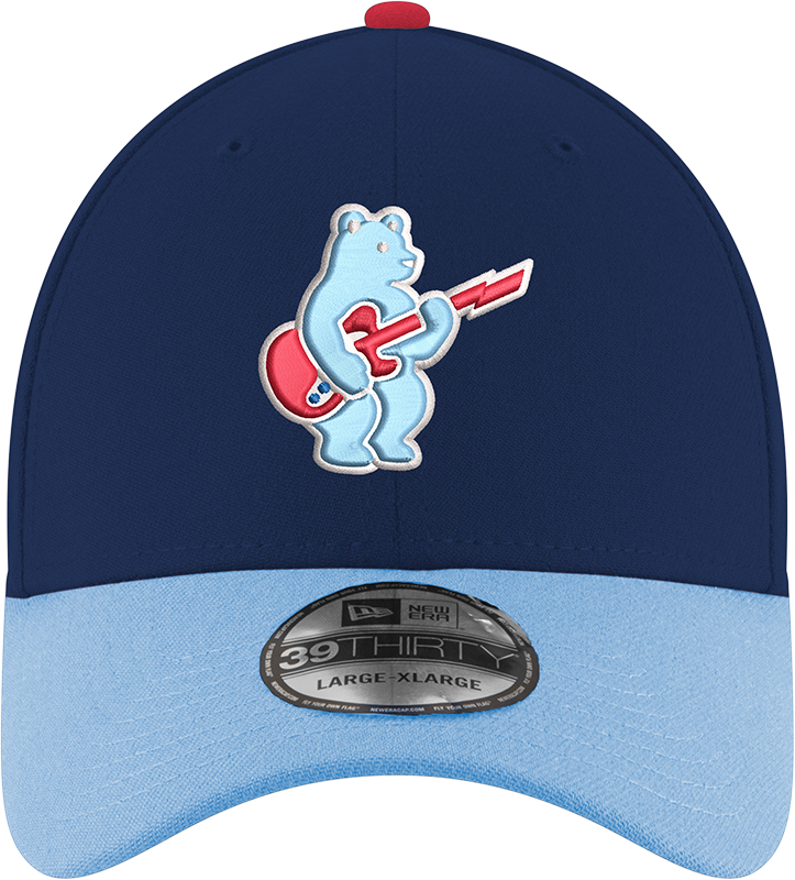 Chicago Cubs 2nd Alternate Guitar Bear Navy Sky Blue New Era 39THIRTY Flex Hat Official Team Hat Sports Fan Cap Official MLB Team Hat Baseball Fan Cap