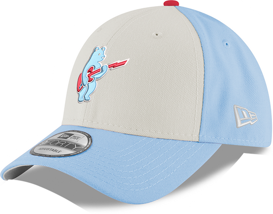 Youth Chicago Cubs Guitar Bear Alternate 9FORTY Adjustable Chrome Sky Blue Cap By New Era Official Team Hat Sports Fan Cap Official MLB Team Hat Baseb