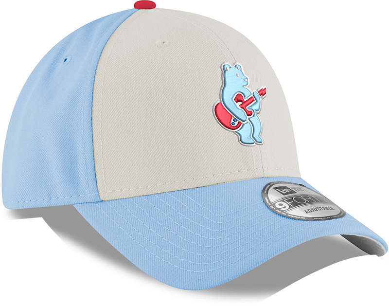 Youth Chicago Cubs Guitar Bear Alternate 9FORTY Adjustable Chrome Sky Blue Cap By New Era Official Team Hat Sports Fan Cap Official MLB Team Hat Baseb