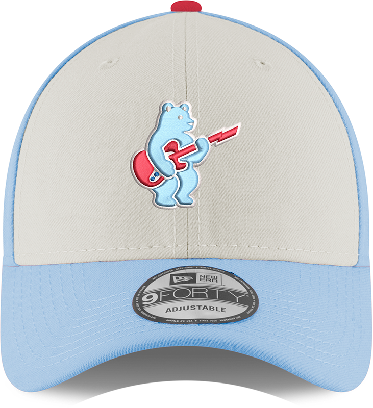 Youth Chicago Cubs Guitar Bear Alternate 9FORTY Adjustable Chrome Sky Blue Cap By New Era Official Team Hat Sports Fan Cap Official MLB Team Hat Baseb