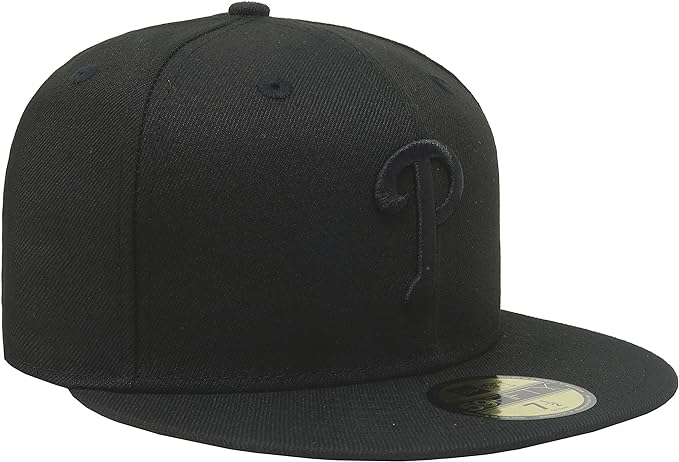 Men s Philadelphia Phillies Tonal Black On Black 59FIFTY Fitted Hat Official Team Hat Sports Fan Cap Official MLB Team Hat Baseball Fan Cap