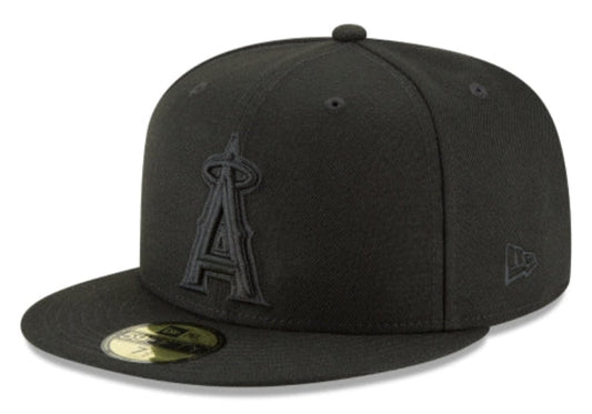 Anaheim Angels Tonal Black On Black 59Fifty Fitted Hat Official Team Hat Sports Fan Cap Official MLB Team Hat Baseball Fan Cap