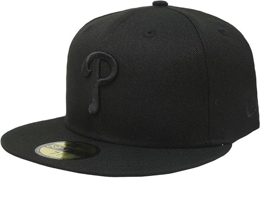 Men s Philadelphia Phillies Tonal Black On Black 59FIFTY Fitted Hat Official Team Hat Sports Fan Cap Official MLB Team Hat Baseball Fan Cap