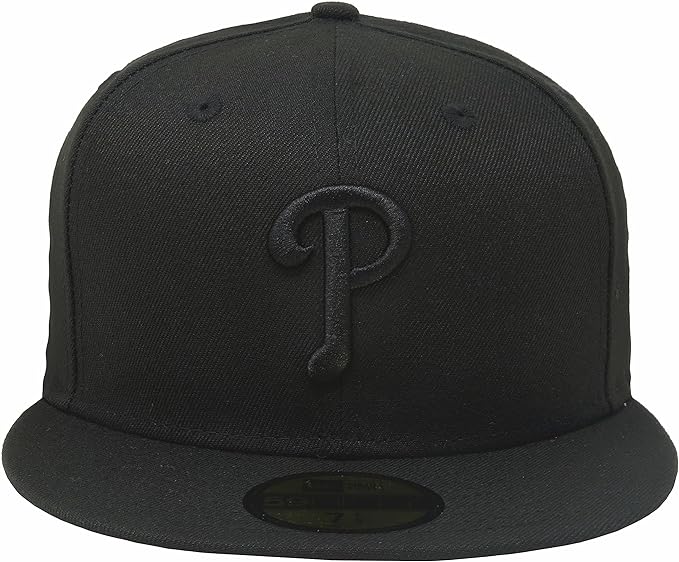 Men s Philadelphia Phillies Tonal Black On Black 59FIFTY Fitted Hat Official Team Hat Sports Fan Cap Official MLB Team Hat Baseball Fan Cap