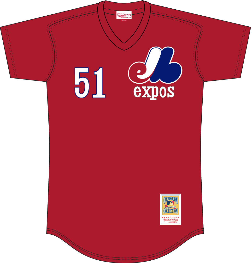Men s Randy Johnson Montreal Expos Mitchell And Ness Batting Practice Jersey - Red Official Team Jersey Sports Fan Apparel Official MLB Team Apparel B