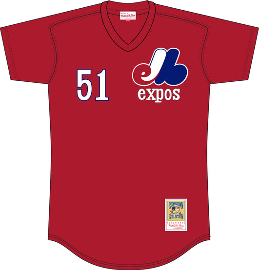Men s Randy Johnson Montreal Expos Mitchell And Ness Batting Practice Jersey - Red Official Team Jersey Sports Fan Apparel Official MLB Team Apparel B