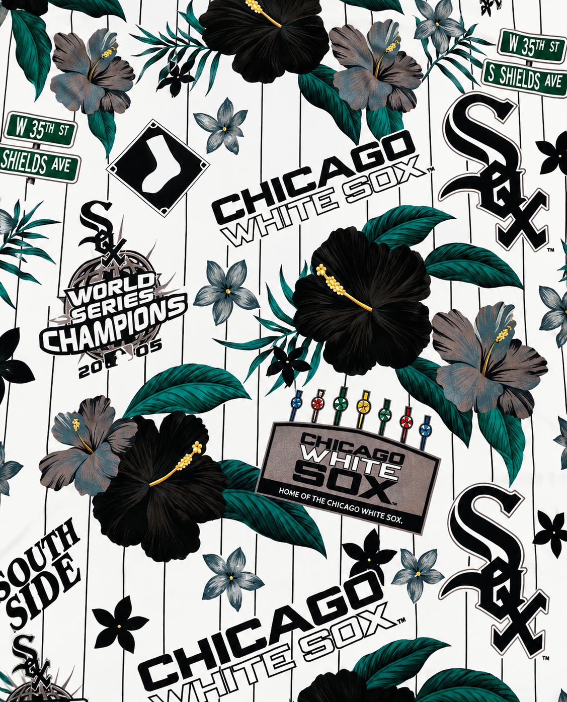 Mens Chicago White Sox White Floral Button Down Hawaiian Shirt Official MLB Team Apparel Baseball Fan Gear
