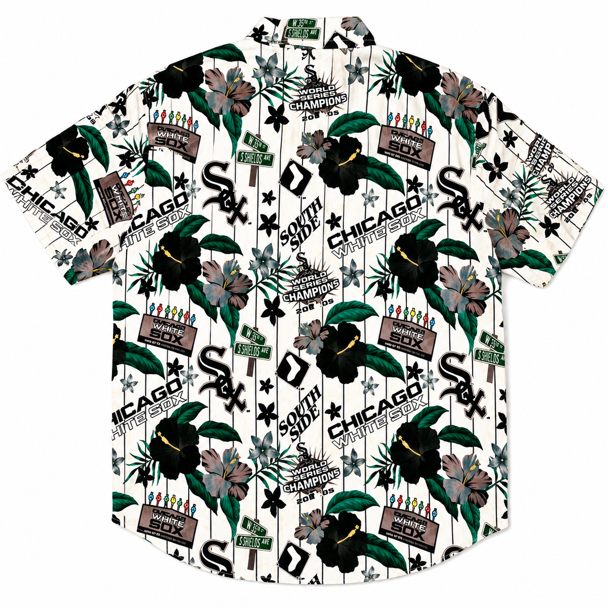 Mens Chicago White Sox White Floral Button Down Hawaiian Shirt Official MLB Team Apparel Baseball Fan Gear