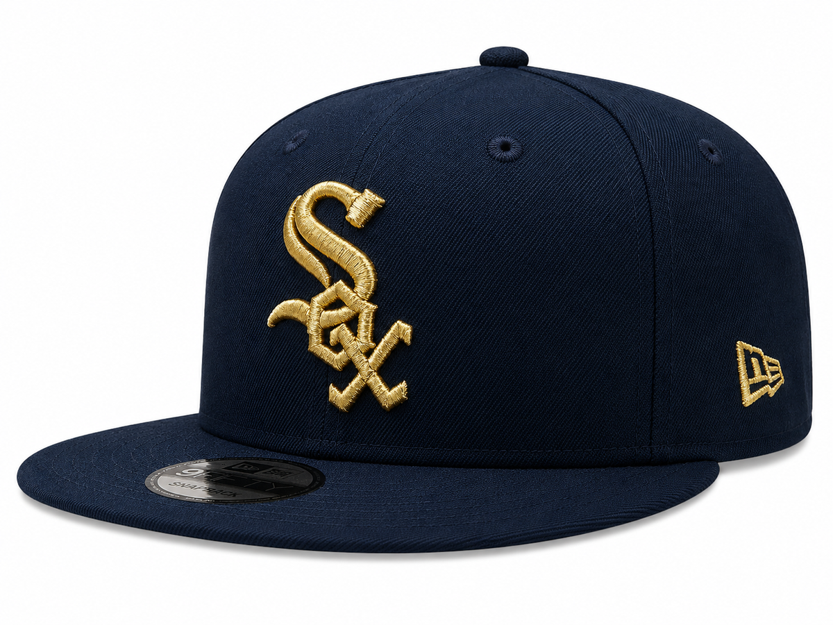 Mens Chicago White Sox New Era Black Gold Rush Cooperstown Collection Black and Gold 9FIFTY Snapback Hat Official Team Hat Sports Fan Cap Official MLB