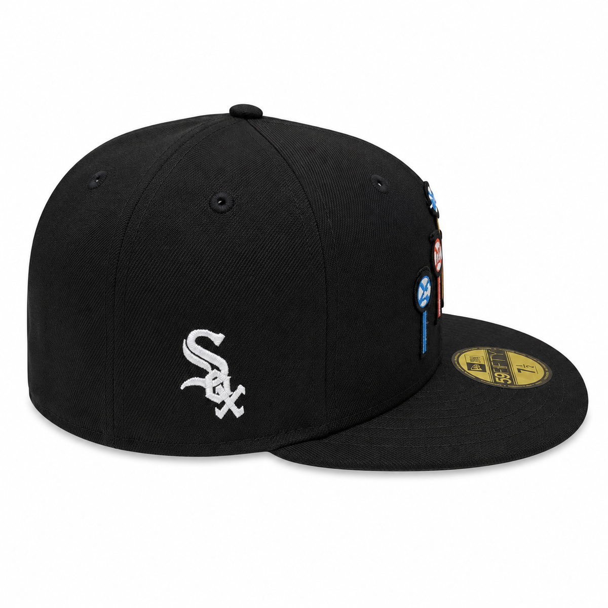 Chicago White Sox New Era Black Pinwheels 59FIFTY Fitted Hat Official Team Hat Sports Fan Cap Official MLB Team Hat Baseball Fan Cap