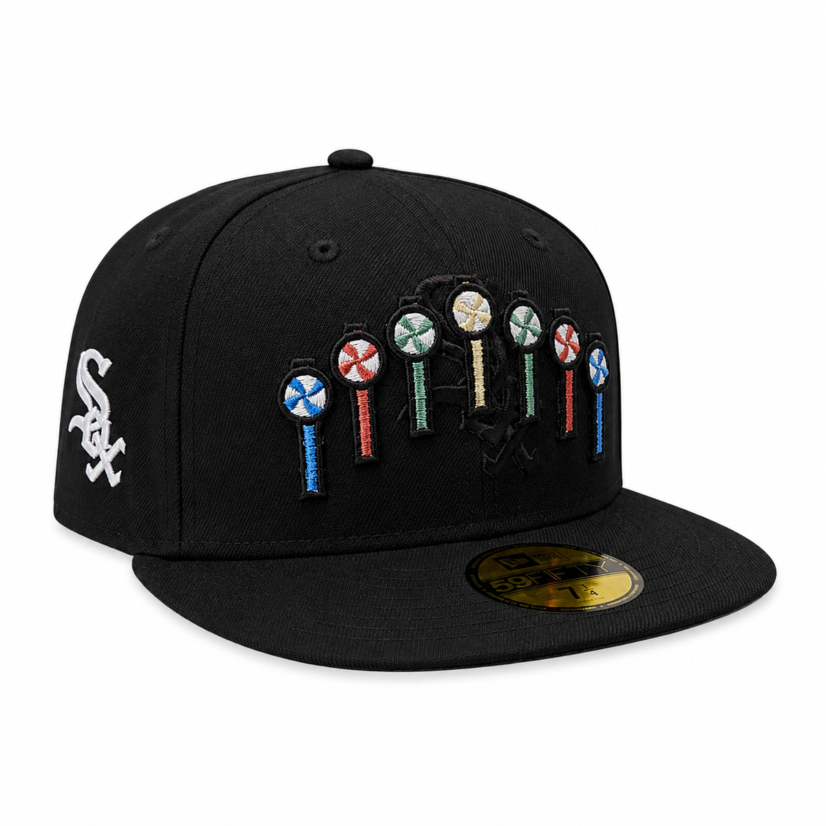 Chicago White Sox New Era Black Pinwheels 59FIFTY Fitted Hat Official Team Hat Sports Fan Cap Official MLB Team Hat Baseball Fan Cap