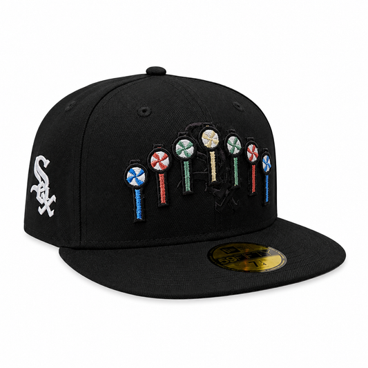 Chicago White Sox New Era Black Pinwheels 59FIFTY Fitted Hat Official Team Hat Sports Fan Cap Official MLB Team Hat Baseball Fan Cap