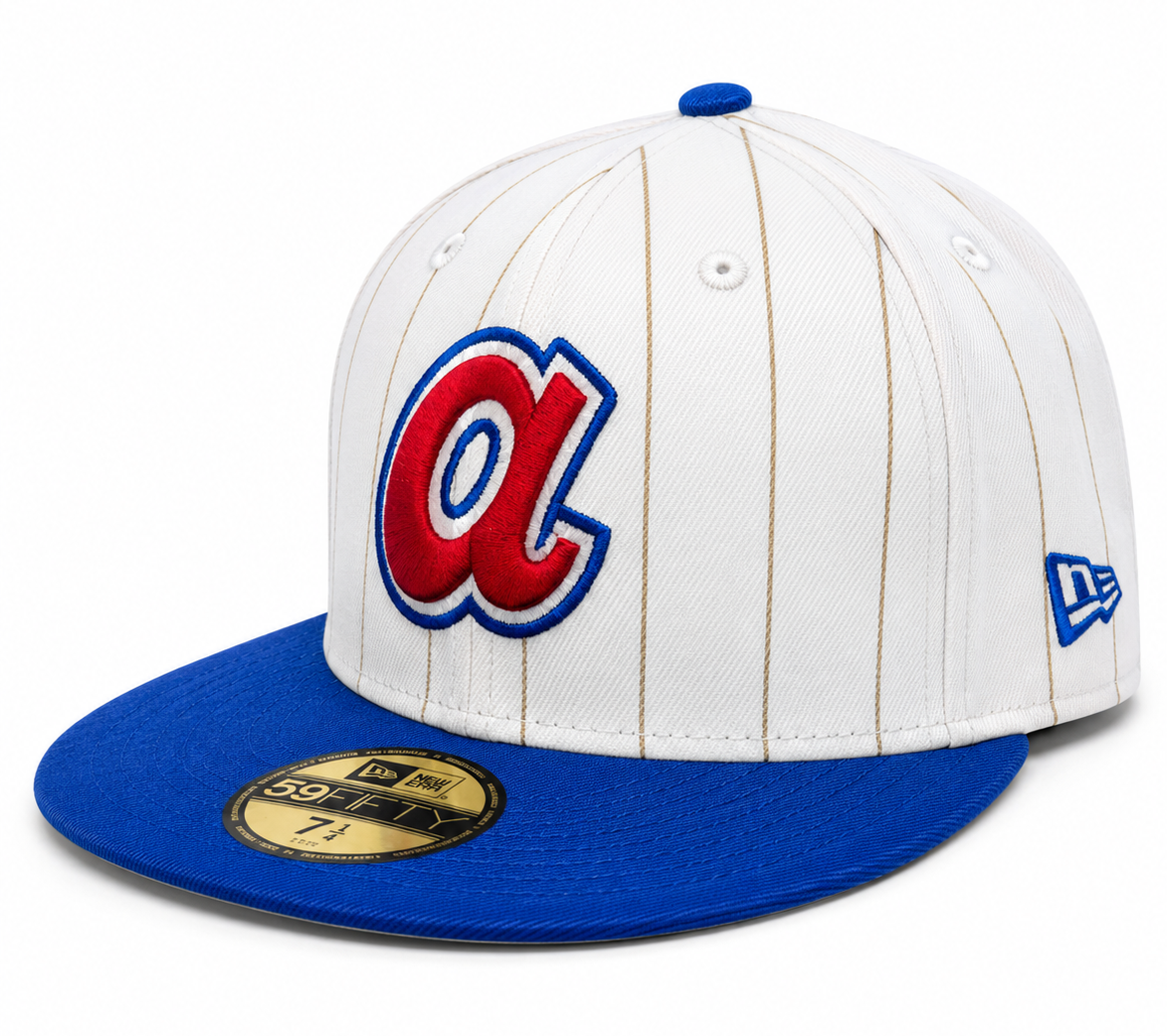Atlanta Braves Historic Off White Royal New Era 59FIFTY Fitted Hat Official Team Hat Sports Fan Cap Official MLB Team Hat Baseball Fan Cap