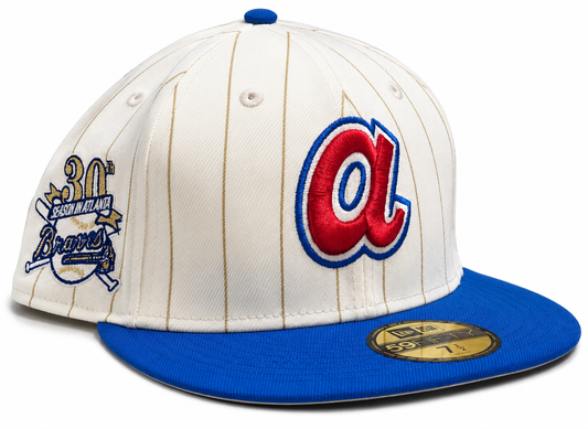 Atlanta Braves Historic Off White Royal New Era 59FIFTY Fitted Hat Official Team Hat Sports Fan Cap Official MLB Team Hat Baseball Fan Cap