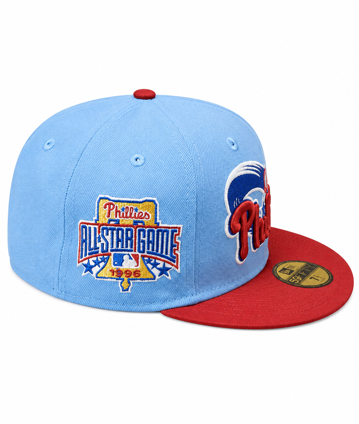 Philadelphia Phillies MLB 1996 ASG 2 Tone Sky Blue Cardinal New Era 59FIFTY Fitted Hat Official Team Hat Sports Fan Cap Official MLB Team Hat Baseball