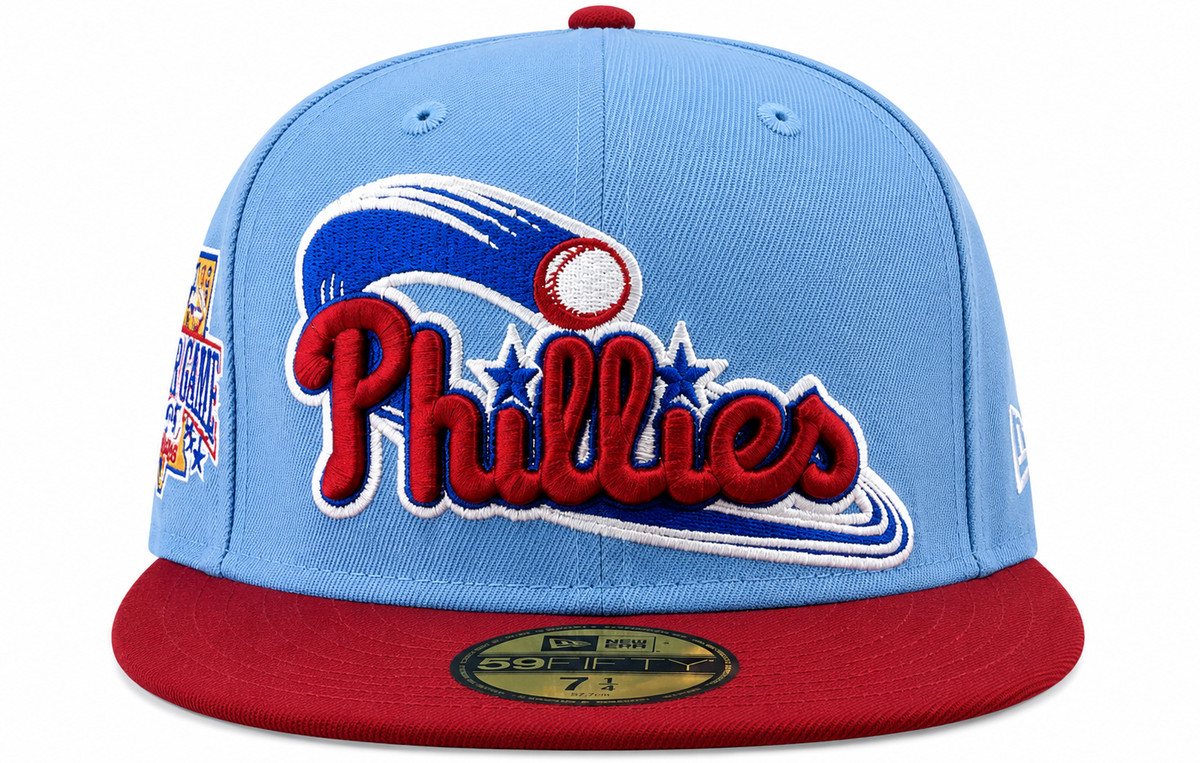 Philadelphia Phillies MLB 1996 ASG 2 Tone Sky Blue Cardinal New Era 59FIFTY Fitted Hat Official Team Hat Sports Fan Cap Official MLB Team Hat Baseball