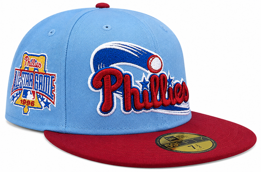 Philadelphia Phillies MLB 1996 ASG 2 Tone Sky Blue Cardinal New Era 59FIFTY Fitted Hat Official Team Hat Sports Fan Cap Official MLB Team Hat Baseball