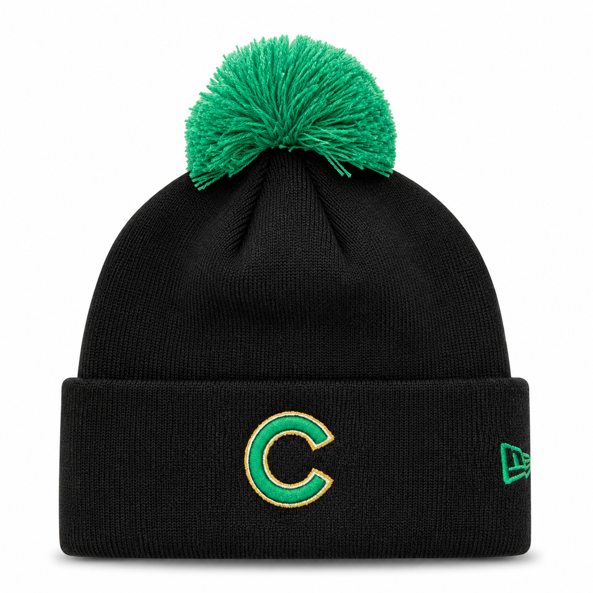 Chicago Cubs New Era Black St Patrick s Day Cuffed Knit Hat with Pom Official Team Hat Sports Fan Cap Official MLB Team Hat Baseball Fan Cap