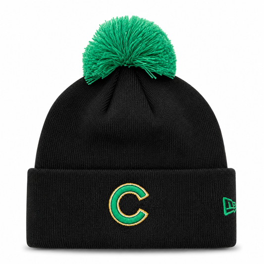 Chicago Cubs New Era Black St Patrick s Day Cuffed Knit Hat with Pom Official Team Hat Sports Fan Cap Official MLB Team Hat Baseball Fan Cap