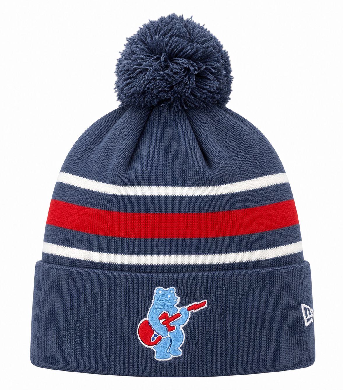 Chicago Cubs New Era Navy 2nd Alternate Guitar Bear Cuffed Knit Hat with Pom Official Team Hat Sports Fan Cap Official MLB Team Hat Baseball Fan Cap