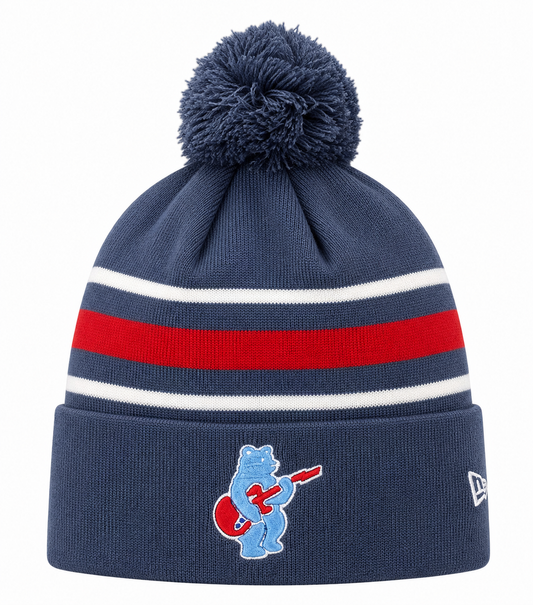 Chicago Cubs New Era Navy 2nd Alternate Guitar Bear Cuffed Knit Hat with Pom Official Team Hat Sports Fan Cap Official MLB Team Hat Baseball Fan Cap
