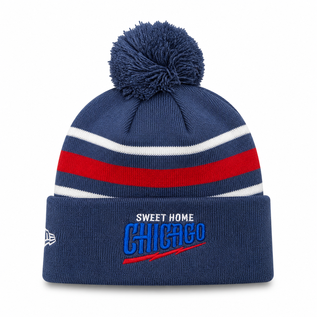 Chicago Cubs New Era Navy 2nd Alternate Guitar Bear Cuffed Knit Hat with Pom Official Team Hat Sports Fan Cap Official MLB Team Hat Baseball Fan Cap