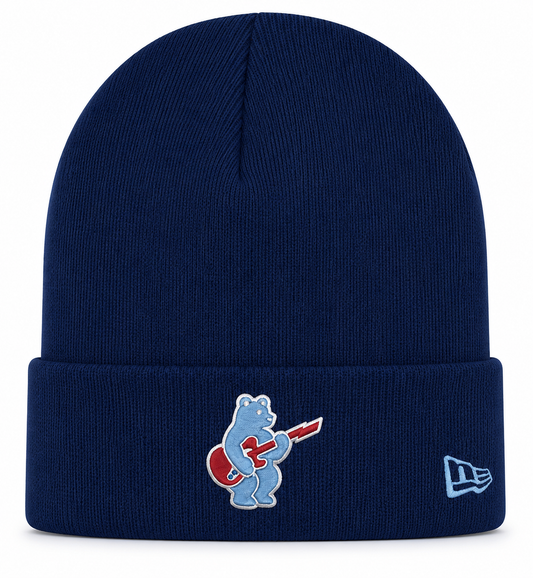 Chicago Cubs New Era Navy Guitar Bear Cuffed Knit Hat Official Team Hat Sports Fan Cap Official MLB Team Hat Baseball Fan Cap