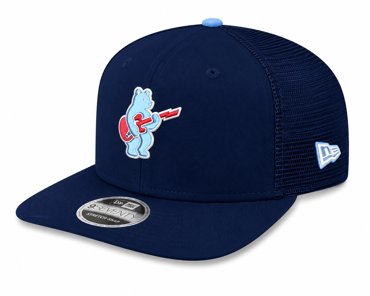 Chicago Cubs New Era Sky Guitar Bear Navy Alternate 2 9SEVENTY Trucker Hat Official Team Hat Sports Fan Cap Official MLB Team Hat Baseball Fan Cap
