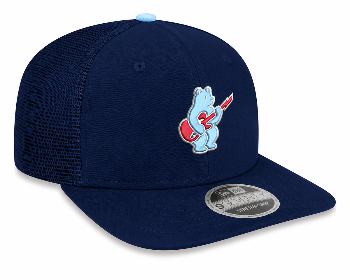 Chicago Cubs New Era Sky Guitar Bear Navy Alternate 2 9SEVENTY Trucker Hat Official Team Hat Sports Fan Cap Official MLB Team Hat Baseball Fan Cap